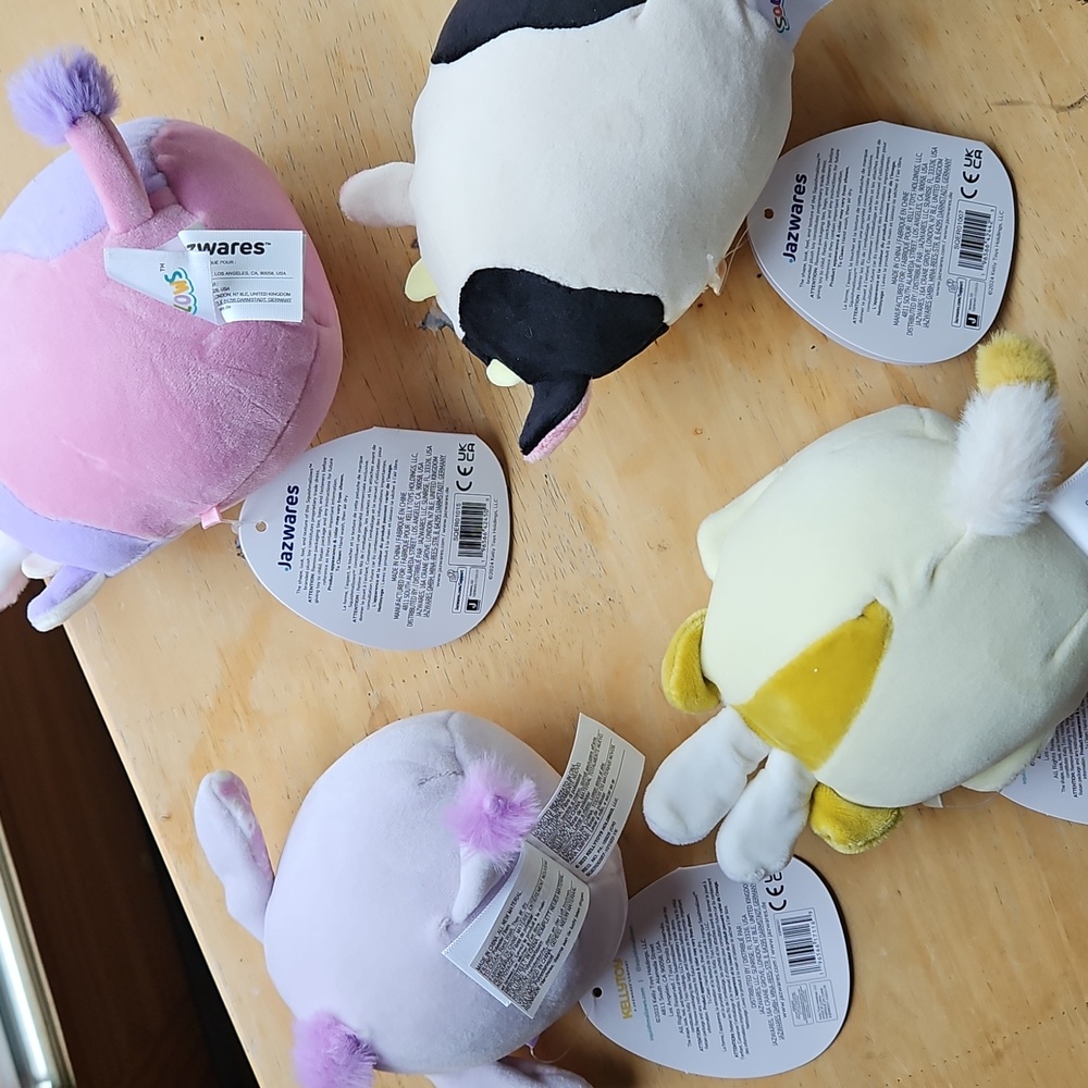 Four Mini Squishmallows Stuffed Animals Set - Pink, Purple, Black, White, Cream - Picture 8 of 11